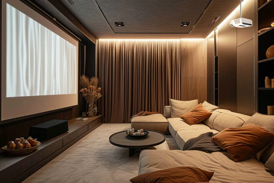 home theater with speakers